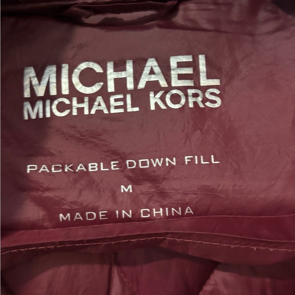 Michael Kors Deep Red Hooded Puffer Jacket - Picture 2 of 4